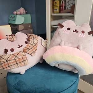 GUND Pusheen Plush Cat Lot of 2 - Detective Pusheen & Rainbow Plush 9.5" Inches